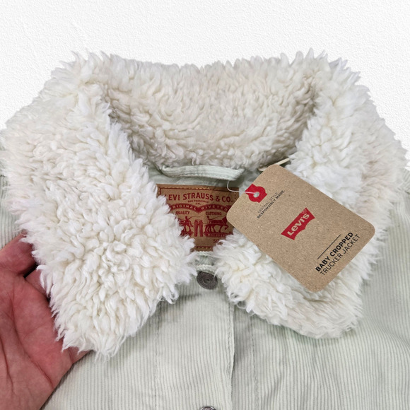 Levi’s Baby Baggy Crop Corduroy Sherpa Trucker Jacket Meadow Mist Green Size 2X - Picture 9 of 16